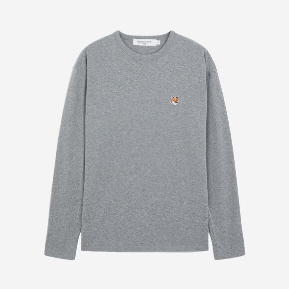 MAISON KITSUNE Men's Fox Head Patch Long Sleeve Tee-Shirt Size S In Gray - Picture 1 of 9